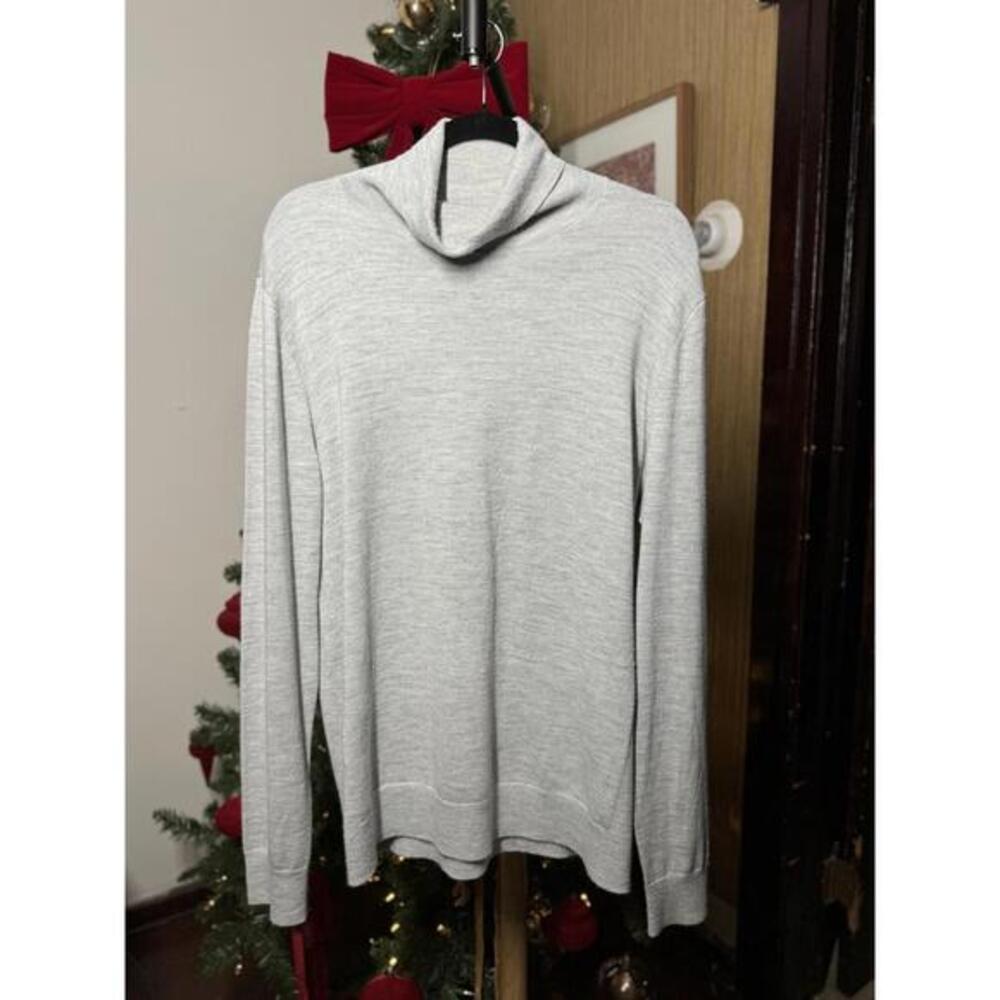Express Men's Merino Wool Blend Turtleneck Sweater, Light Gray, Size Small